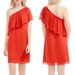 VINCE CAMUTO Dot Jaquard One-Shoulder Dress Red